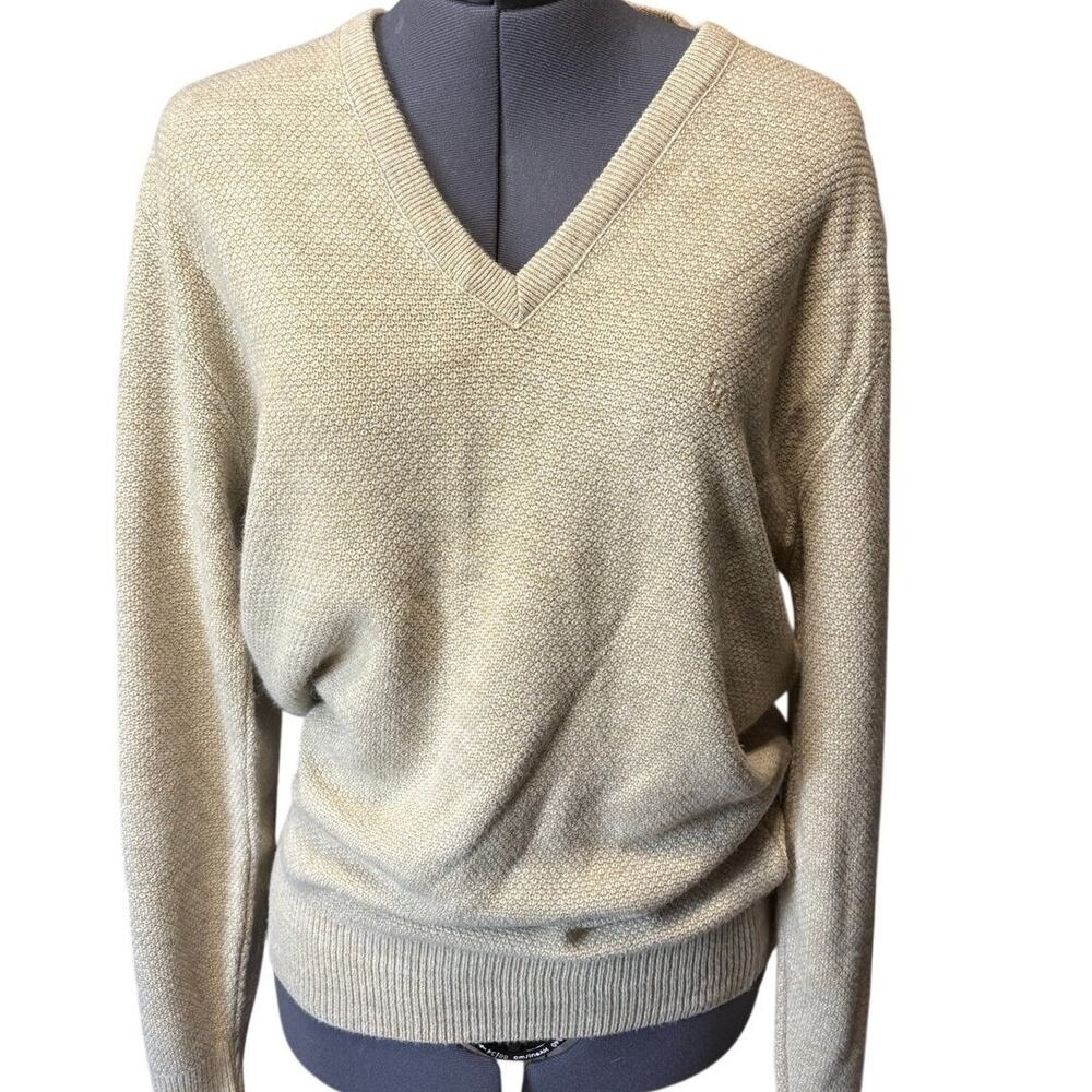 VTG Christian Dior Monsieur V-Neck Sweater XL Made USA Beige Orlon Acrylic 80s